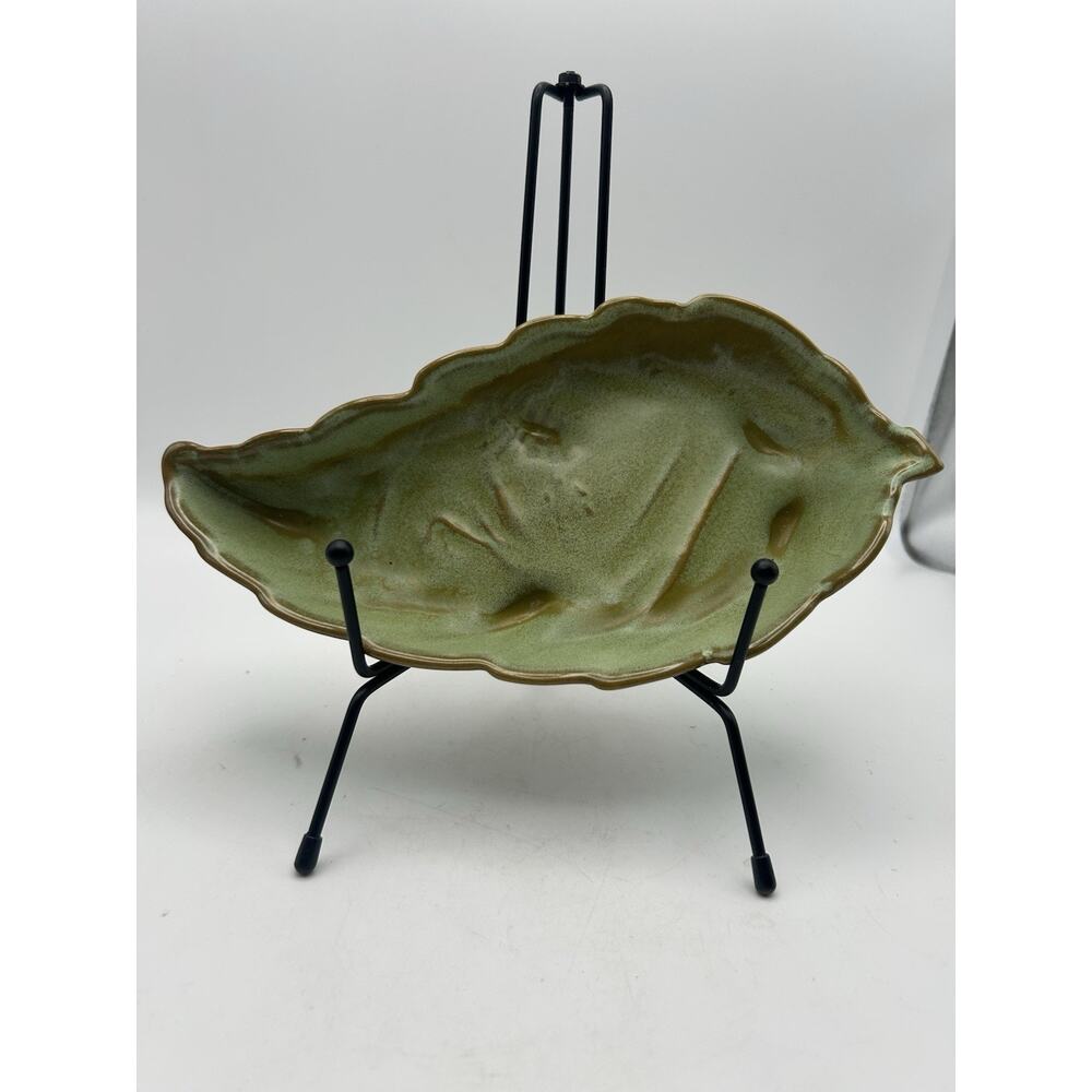 Vintage Frankoma Pottery Prairie Green Large Leaf Serving Dish #226 9.5”